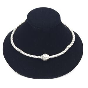 Nine West Silver Tone Twisted Rope Necklace Filigree Slider Boho Statement 6"H